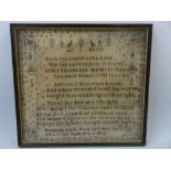 A NEEDLEWORK SAMPLER, by Hannah Cox, dated 1816 with central hymn with foliate and bird border,