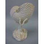 A ROYAL WORCESTER NAUTILUS VASE, with coral support and shell mounted base, green marks c.1963,