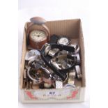 A SMALL BOX OF WRISTWATCHES, to include stainless steel, ladies and gent's watches, pocket watch (