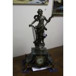 A FIGURAL MANTEL CLOCK, with spelter maiden with harp with plaque, 'La Melodie par Aug Moreau' on