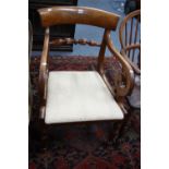 A 19TH CENTURY MAHOGANY FRAMED ARMCHAIR, with drop in seat pad