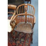 A 19TH CENTURY ELM WINDSOR CHAIR, with pierced centre splat