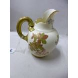 A ROYAL WORCESTER FLATBACK JUG, decorated with floral sprays, gilt highlights, puce marks, 1094,