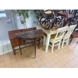 A MODERN DINING TABLE, and four chairs, telephone seat and a half moon hall table (7)