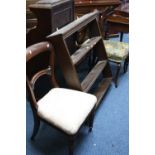 A SET OF OAK HANGING SHELVES, and two chairs (3)