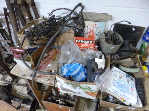 A SELECTION OF VINTAGE CAR PARTS, wing mirrors, brake shoes, etc