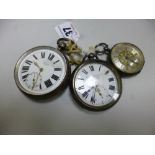 THREE SILVER POCKET WATCHES, one with a key (sd)