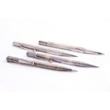 FOUR SILVER PROPELLING PENCILS, manufactured by Johnson Matthey & Co London, one dated 1946, two