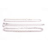 THREE SILVER ALBERT CHAINS, one graduated, hallmarks for London/rubbed, weight 103 grams