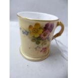 A SMALL ROYAL WORCESTER BLUSH IVORY MUG, puce factory mark, height approximately 6cm