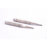 TWO BAKER'S POINTER SILVER PROPELLING PENCILS, hallmarked Birmingham 1939 for the plain pencil and