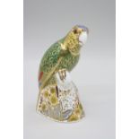 A BOXED LIMITED EDITION ROYAL CROWN DERBY PAPERWEIGHT, 'Amazon Green Parrot' No.204/2500 (