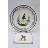 A DELFT PLATE, depicting traditionally dressed gent with pipe, approximately 22.5cm diameter,