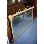 A GILT FRAMED OVERMANTEL MIRROR, approximate size width 160cm x height 107cm, (for restoration)