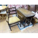 AN OAK BARLEY TWIST GATE LEG TABLE, and a single carver chair (2)