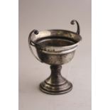 A SILVER TWIN HANDLED URN TROPHY, Birmingham 1933, approximately 10.5cm high, 1.8ozt