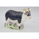 A BOXED LIMITED EDITION ROYAL CROWN DERBY PAPERWEIGHT, 'Billy Goat' No.43/150, gold backstamp