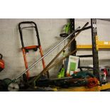 A QUANTITY OF GARDEN TOOLS, including two electric hedge trimmers and a socket set