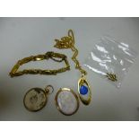 A SMALL COLLECTION OF JEWELLERY, to include a 9ct gold cameo brooch, picture locket, etc