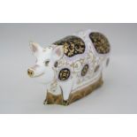 A BOXED LIMITED EDITION ROYAL CROWN DERBY PAPERWEIGHT, 'Spotty Pig', No.407/1500, exclusively from