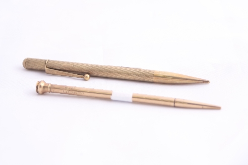 TWO 9CT GOLD PROPELLING PENCILS, both stamped .375, one is an Evespoint Notebook pen, the other is