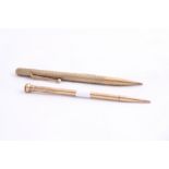 TWO 9CT GOLD PROPELLING PENCILS, both stamped .375, one is an Evespoint Notebook pen, the other is