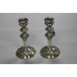A PAIR OF SILVER CANDLESTICKS, with stylised fern and floral decoration, Birmingham 1969,