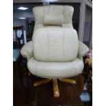 A CREAM LEATHER SWIVEL CHAIR AND STOOL (2)