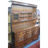 REPRODUX BEVAN FUNNELL OAK LEAD GLAZED DRESSER, approximate size width 169cm x depth 43cm x height