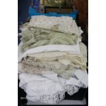 A BOX OF LINEN AND LACE