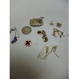 A SMALL COLLECTION OF JEWELLERY, to include a Danish enamel jewellery, cufflinks, coin, sherry