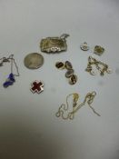 A SMALL COLLECTION OF JEWELLERY, to include a Danish enamel jewellery, cufflinks, coin, sherry