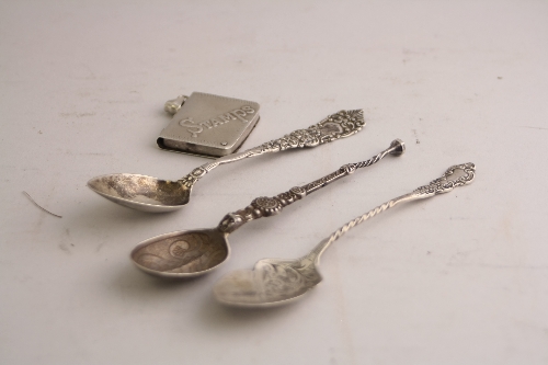 THREE SILVER TEASPOONS, with floral, mask and scroll decoration, Birmingham 1902, 1899 and