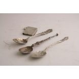 THREE SILVER TEASPOONS, with floral, mask and scroll decoration, Birmingham 1902, 1899 and