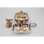 FOUR ITEMS OF IMARI ROYAL CROWN DERBY, to include covered '1128' footed trinket pot, rectangular