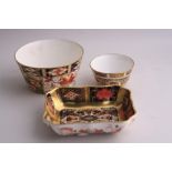 THREE PIECES OF ROYAL CROWN DERBY, to include '1128' trinket dish, gold banded, small '1128' bowl (