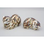 TWO BOXED ROYAL CROWN DERBY PAPERWEIGHTS, 'Contented Cat' and 'Contented Kitten' (2)