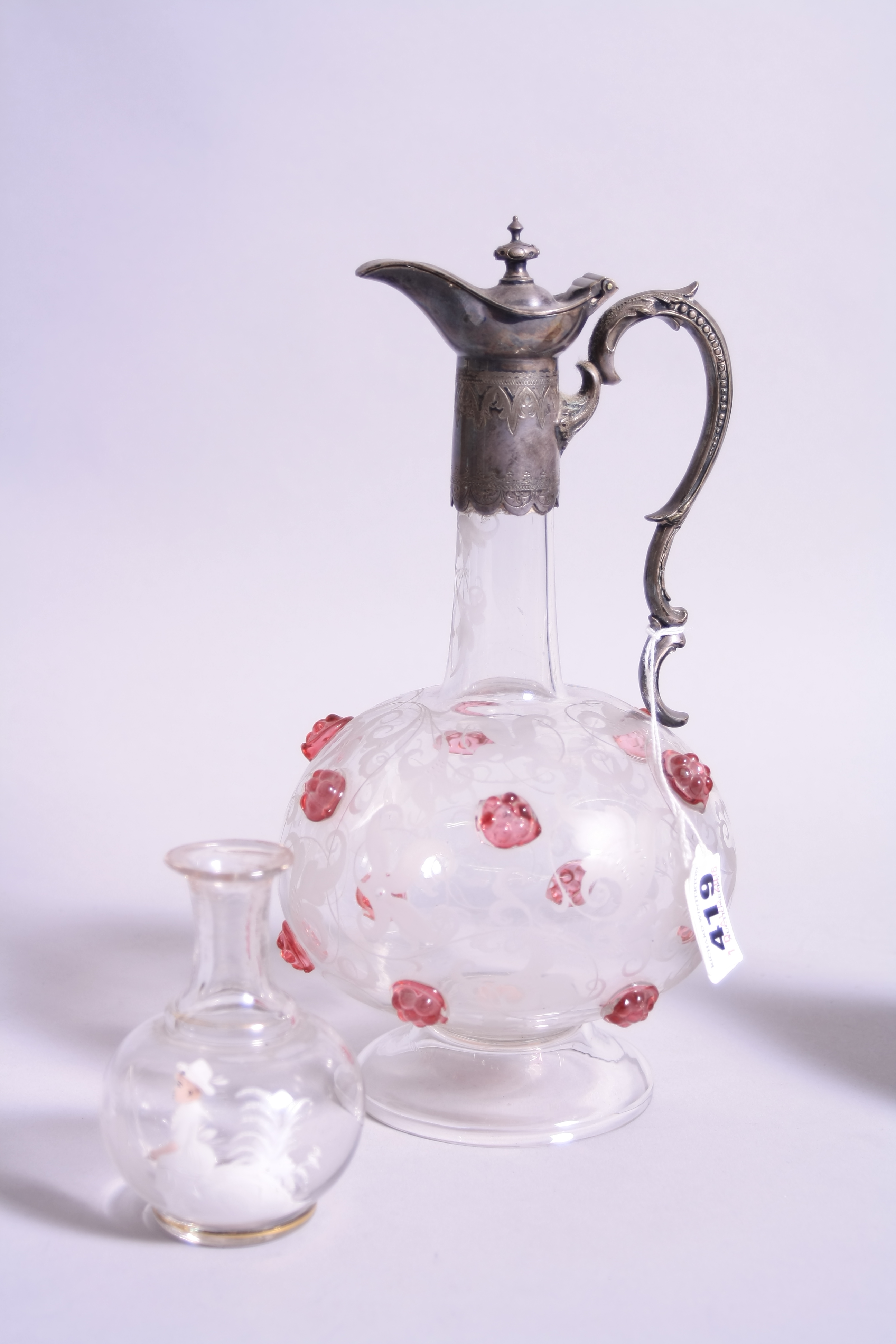 A SMALL MARY GREGORY VASE, decorated with child fishing, approximately 10cm high, together with