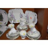 FOLEY CHINA TEASET, florally decorated, to include milk jug, two cake plates, six cups, nine