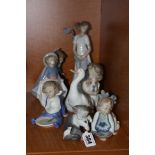 A SMALL LLADRO FIGURE GROUP, Cat and Mouse, together with seven various Nao figures (8)