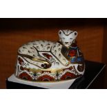 A BOXED LIMITED EDITION ROYAL CROWN DERBY PAPERWEIGHT, 'Lion Cub' No.458/1500, the second in a