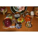 TEN GLASS PAPERWEIGHTS, to include Caithness 'Carnival'