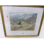 EDWARD D HARRISON, rural watercolour, sheep being herded in mountainous landscape, signed lower