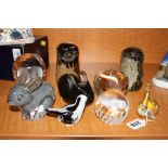 NINE GLASS PAPERWEIGHTS, to include Caithness 'Misty', Wedgwood Rabbit and Apple, Langham Owl and