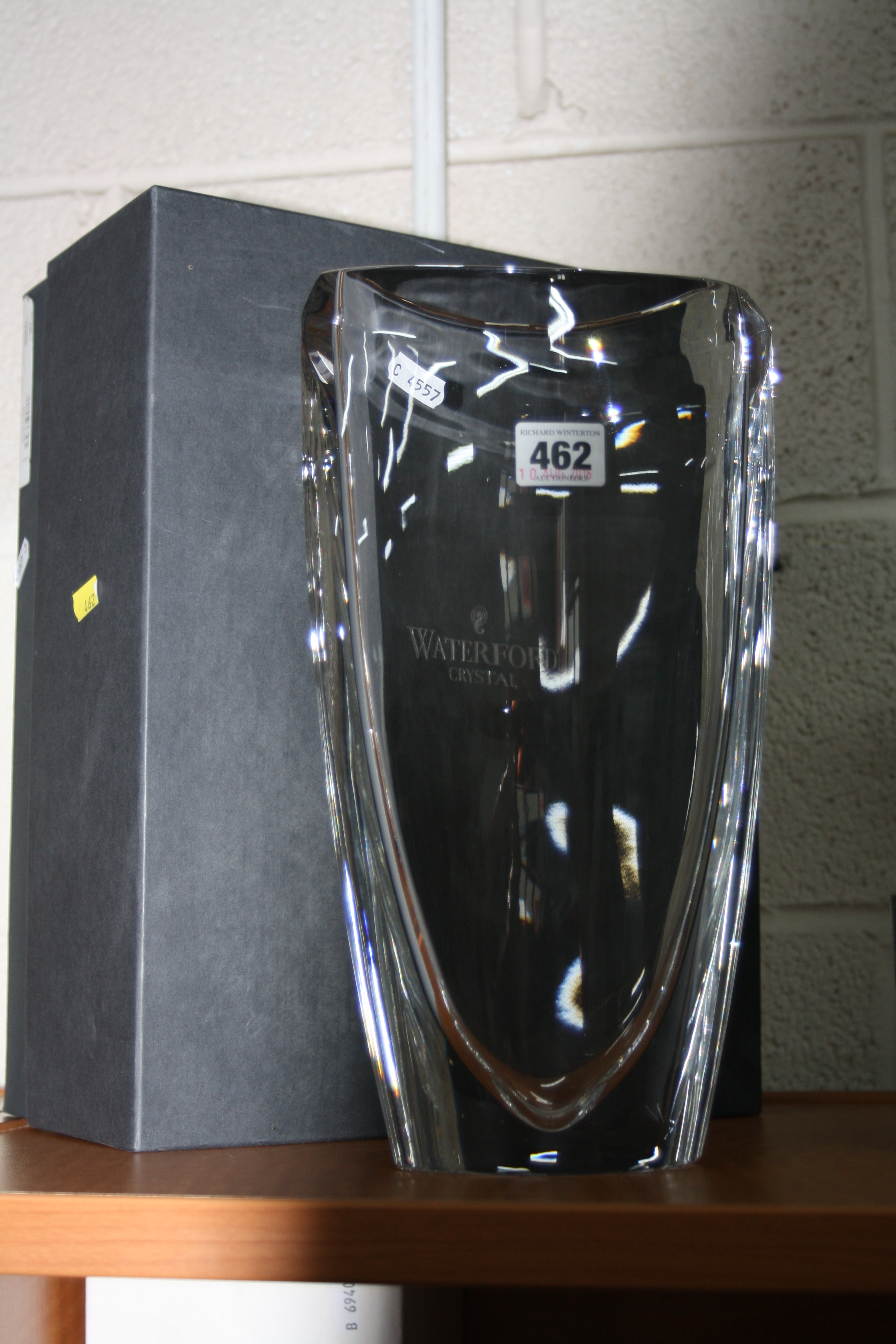 A BOXED WATERFORD CRYSTAL ECLIPSE VASE, height approximately 33cm