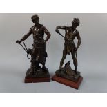 AFTER EMILE LOUIS PICAULT (1833-1915), two spelter figures on plinths, 'Work' approximately 34cm