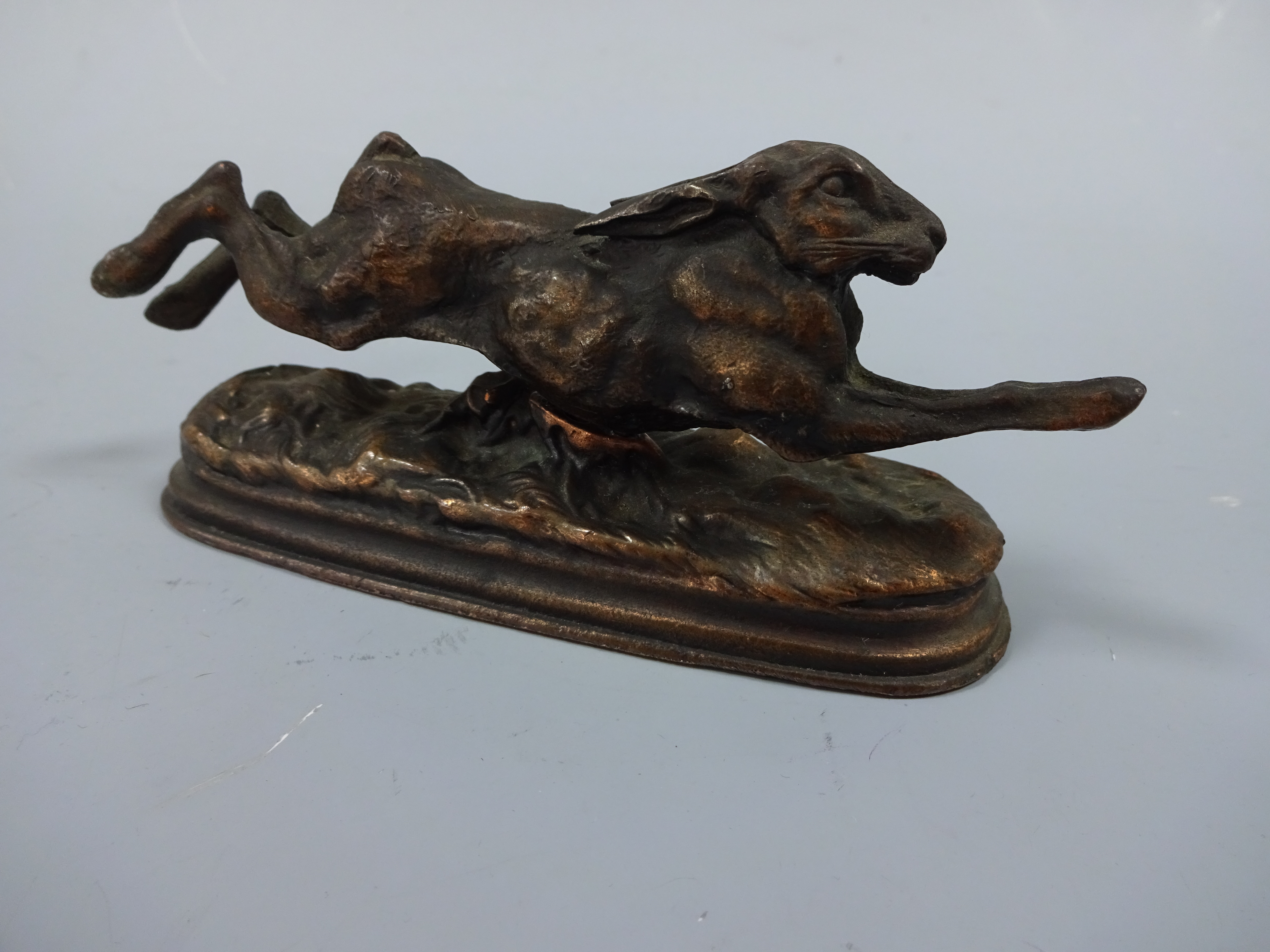 ARTHUR MARIE GABRIEL COMTE DU PASSAGE, (1838-1909), bronze hare running sculpture, 'Lievre Courant',