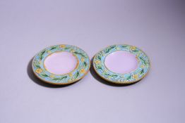 TWO SMALL MAJOLICA STANDS, diameter approximately 13.5cm (one chipped)