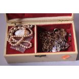 A JEWELLERY BOX, to contain jewellery items to include three signet rings, a ladies dress ring, a