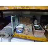 A QUANTITY OF MISCELLANEOUS, including various plant pots, wicker basket, doll's cot, rug, etc (18)